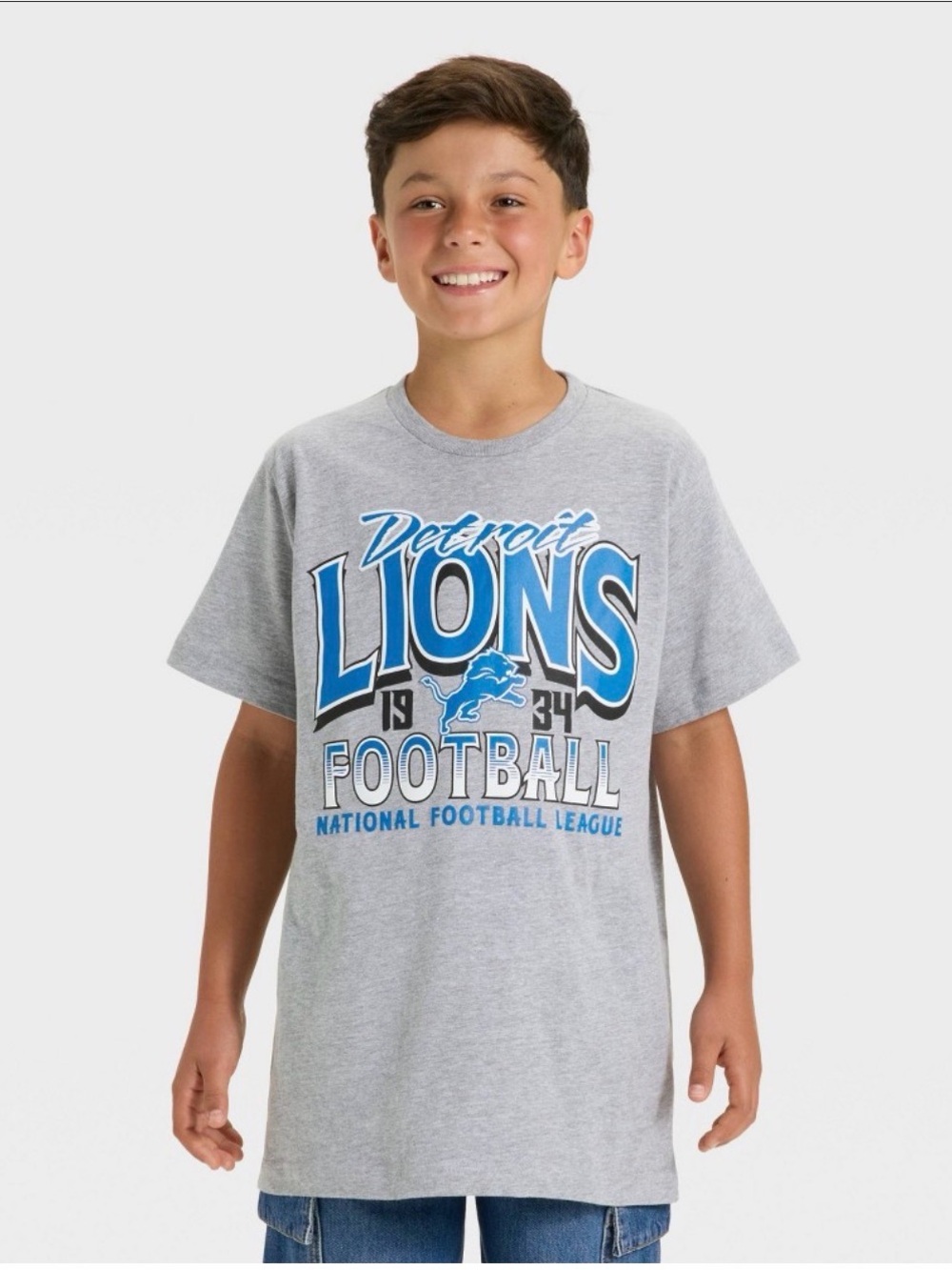 Boys’ Detroit Lions NFL Oversized Graphic T-Shirt Gray M (8/10) NWT Short Sleeve